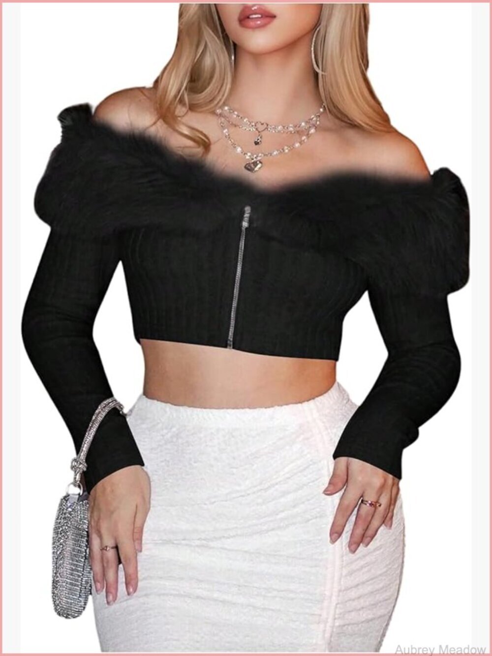 Faux Fur Crop Zip Up Jacket Long Sleeve Coat Furry Outerwear